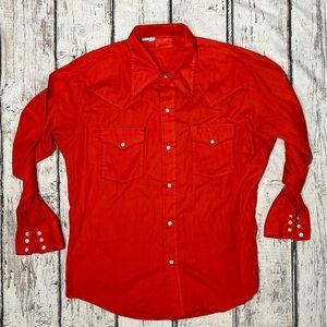 Vintage Red Western Pearl Snap Rockabilly Rancher Cowboy Shirt Mens